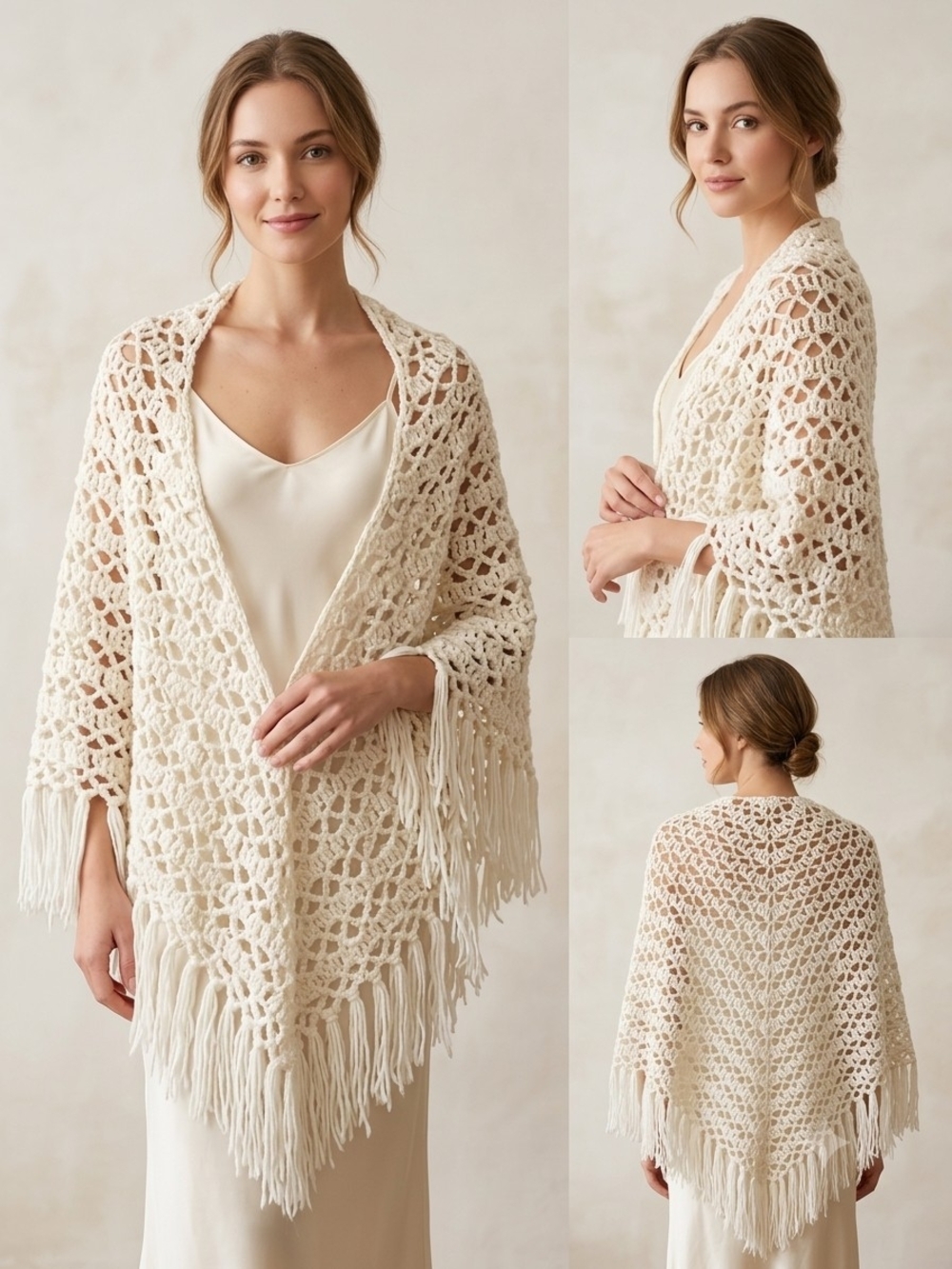 White Crochet Fringe Shawl - Women Accessories EUC